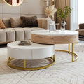 Modern Round Lift Top Nesting Coffee Tables With 2 Drawers White & Natural Oak Natural Wood Antique White Mdf