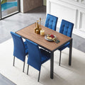 5 Piece Dining Set Including Blue Velvet High Back Nordic Dining Chair & Creative Design Mdf Dining Table Metal Blue Seats 4 Brown Metal Dining Room 4 Leg Square Dining Table With Chair Mdf