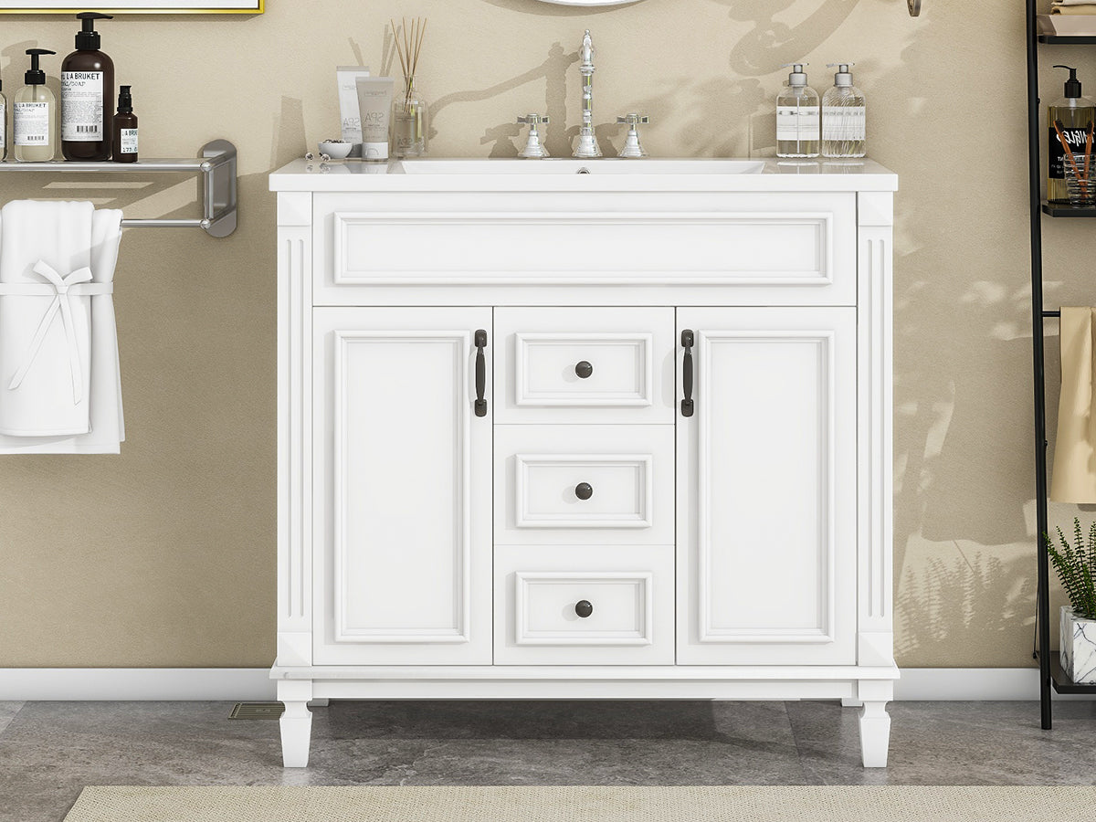 36'' Bathroom Vanity With Top Sink, Modern Bathroom Storage Cabinet With 2 Soft Closing Doors And 2 Drawers, Single Sink Bathroom Vanity White Mdf