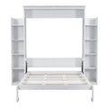 Queen Size Murphy Bed Wall Bed With Shelves And Led Lights,White White Solid Wood Mdf