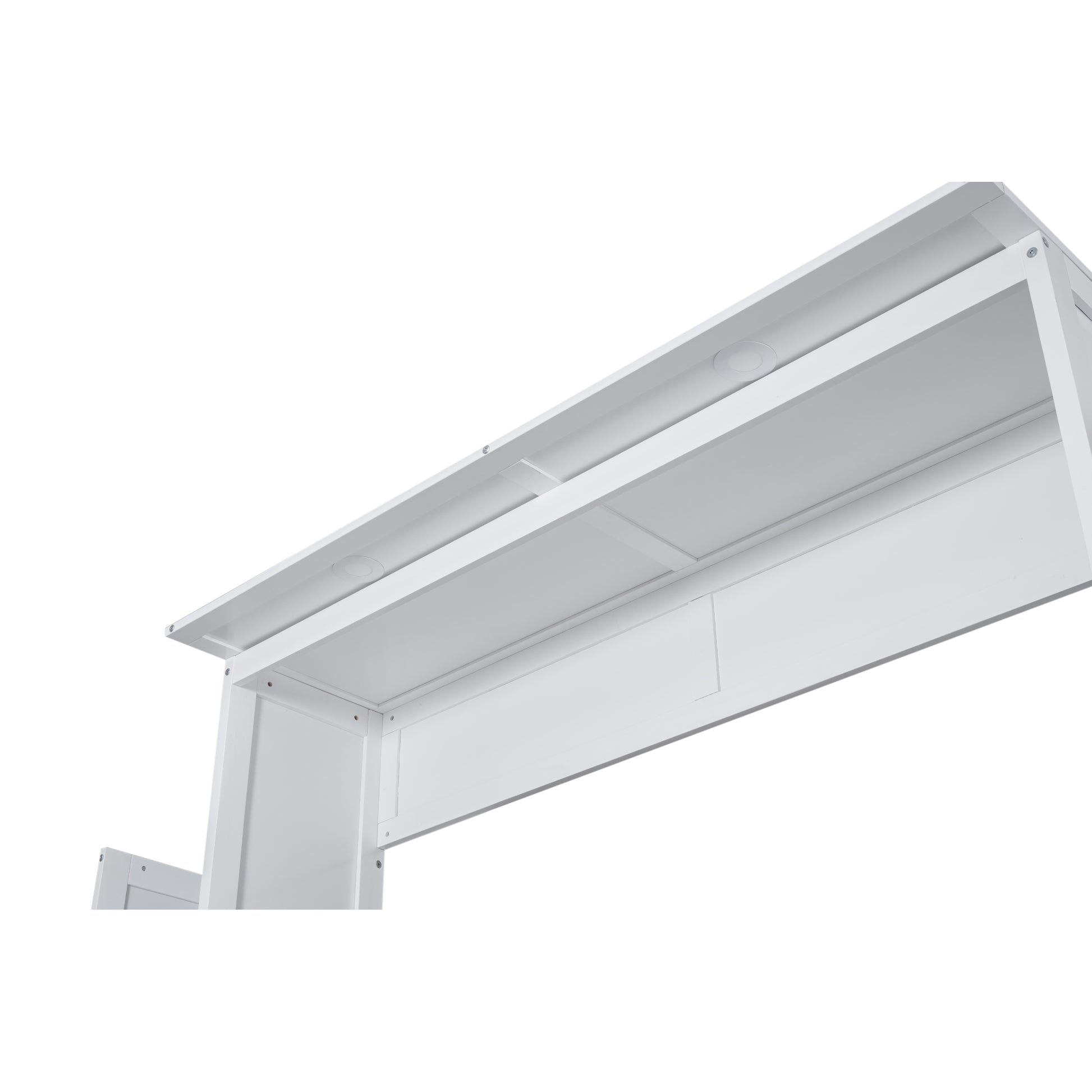 Queen Size Murphy Bed Wall Bed With Shelves And Led Lights,White White Solid Wood Mdf