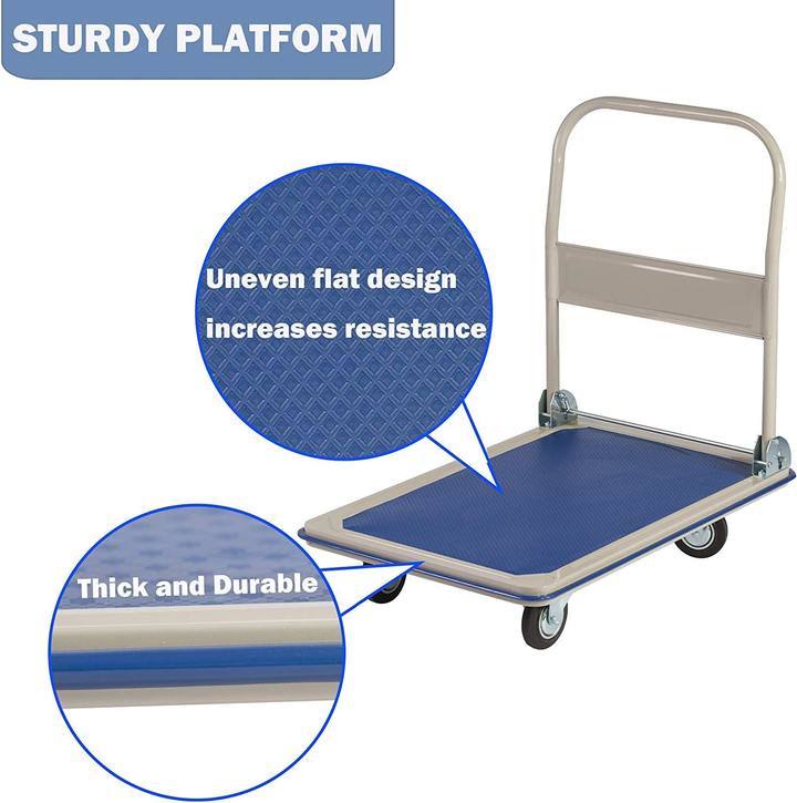 Folding Platform Cart Heavy Duty Hand Truck Blue Steel