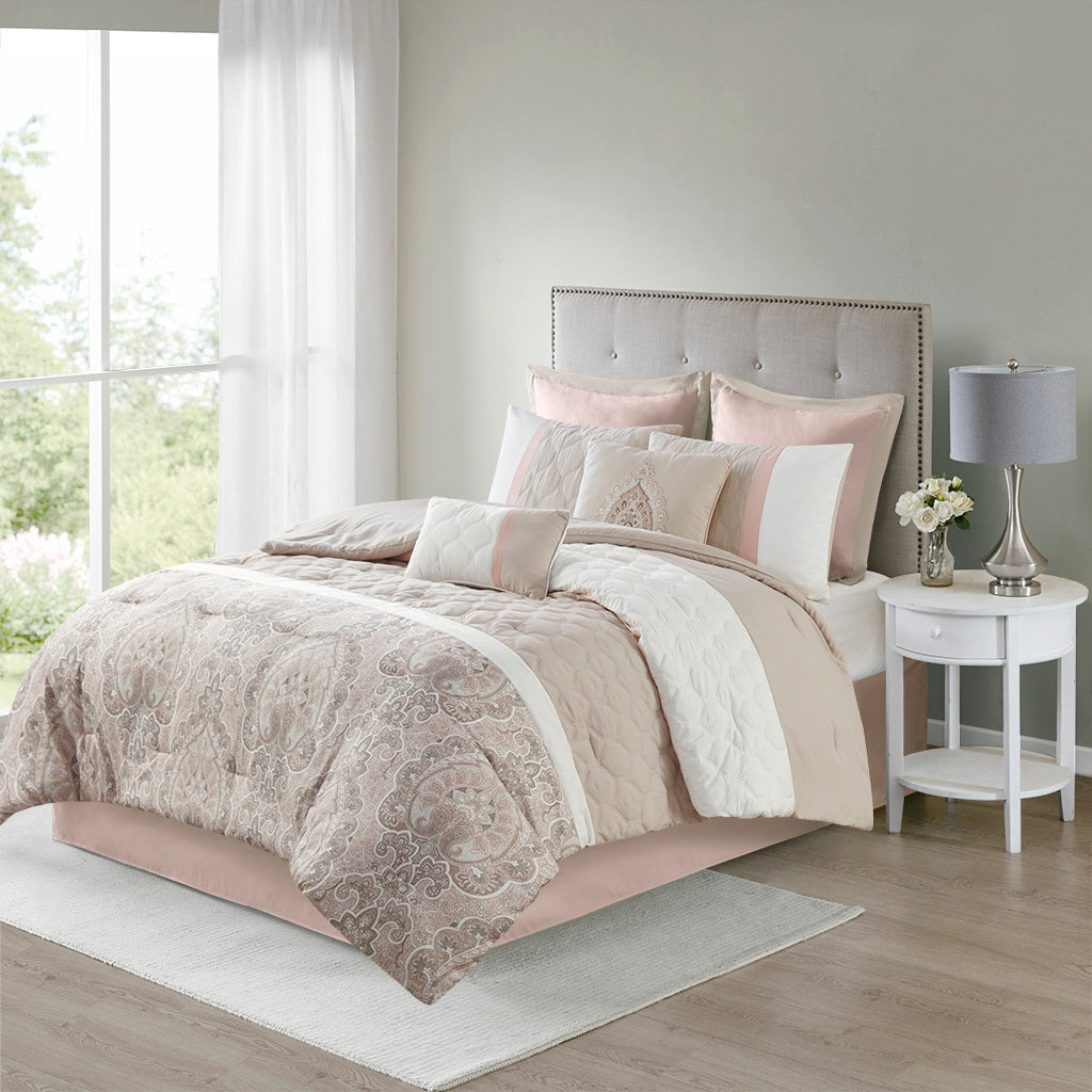 8 Piece Comforter Set Blush Polyester