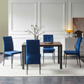 5 Piece Dining Set Including Blue Velvet High Back Nordic Dining Chair & Creative Design Mdf Dining Table Metal Blue Seats 4 Brown Metal Dining Room 4 Leg Square Dining Table With Chair Mdf