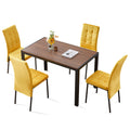 5 Piece Dining Set Including Yellow Velvet High Back Nordic Dining Chair & Creative Design Mdf Dining Table Metal Yellow Seats 4 Brown Metal Dining Room 4 Leg Square Dining Table With Chair Mdf