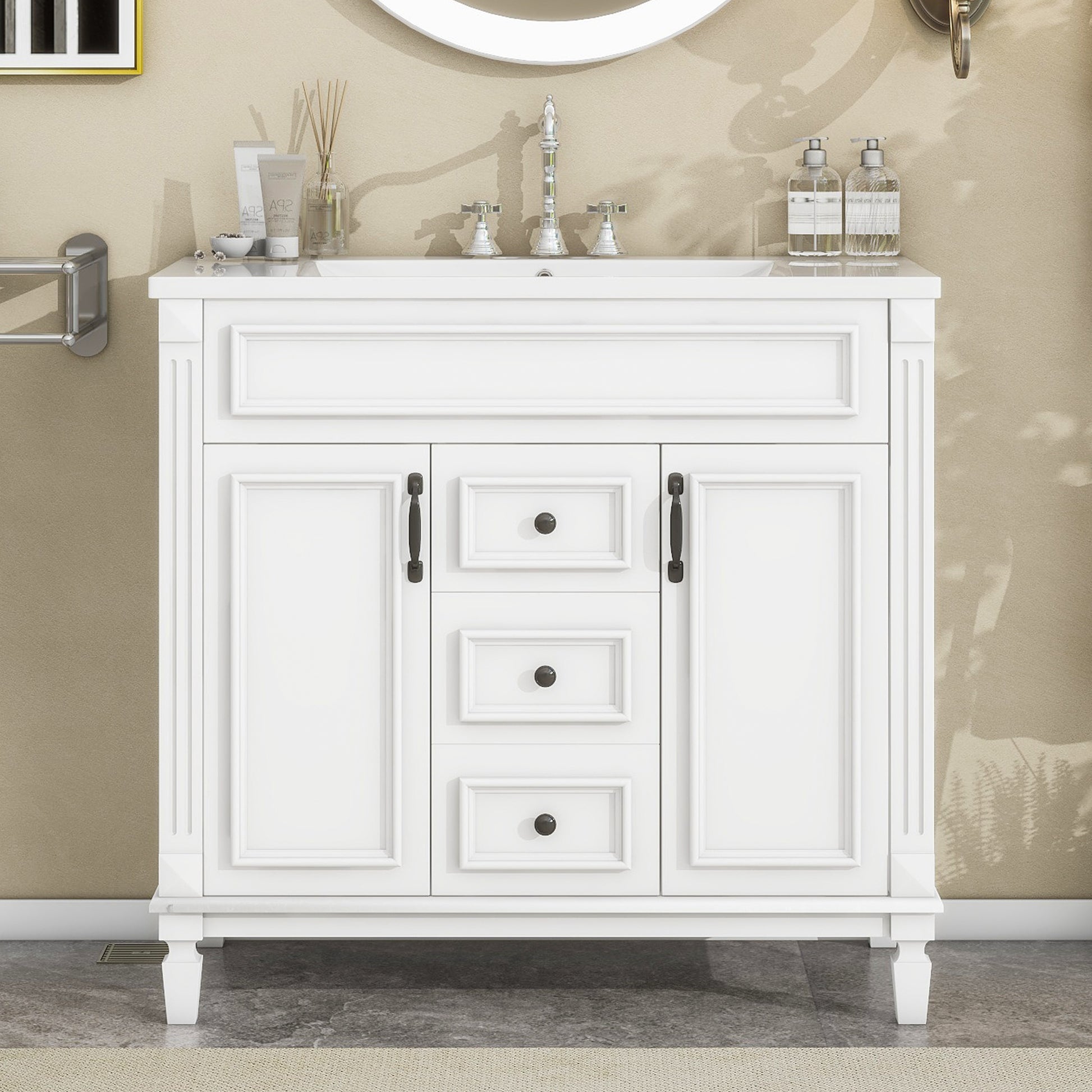 36'' Bathroom Vanity With Top Sink, Modern Bathroom Storage Cabinet With 2 Soft Closing Doors And 2 Drawers, Single Sink Bathroom Vanity White Mdf