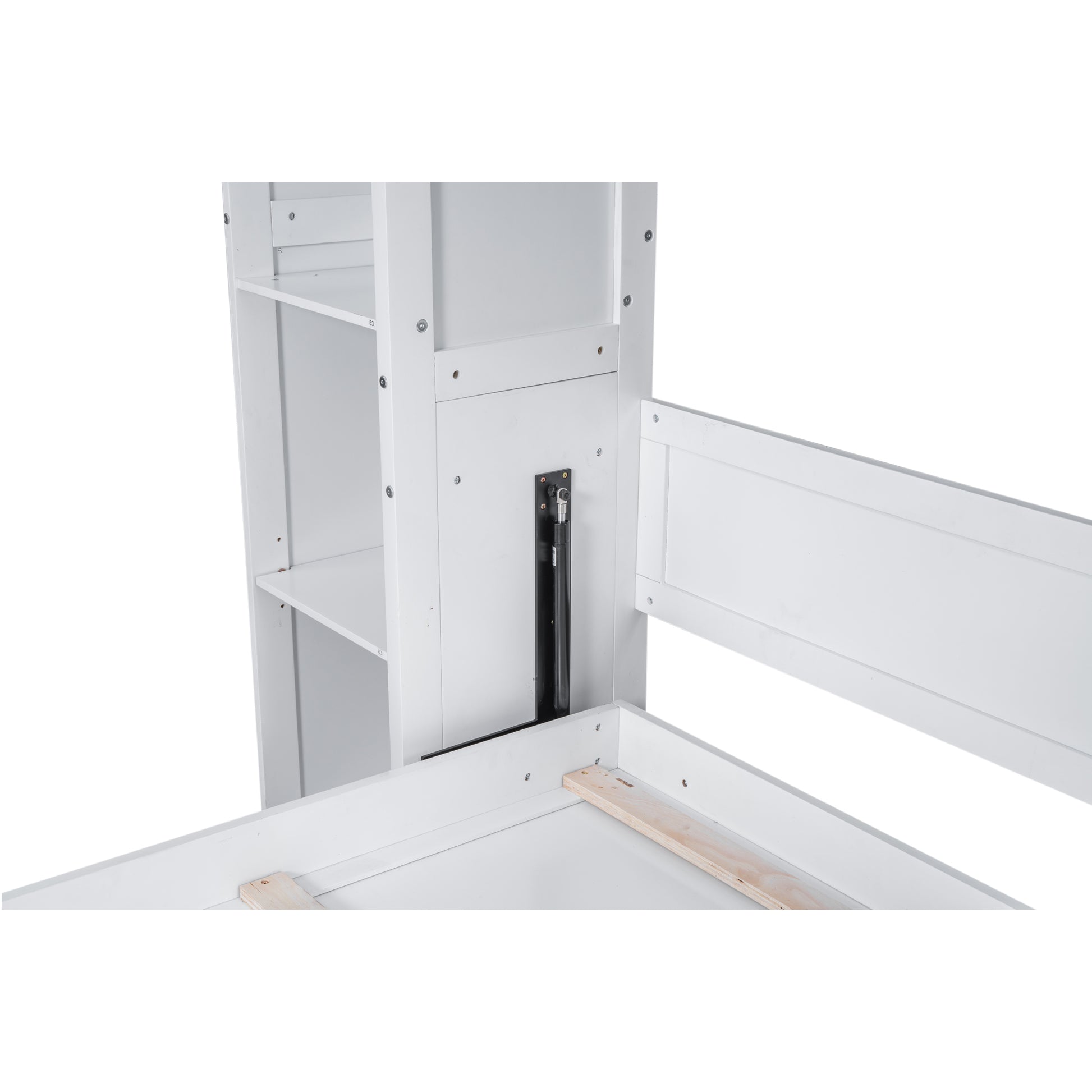 Queen Size Murphy Bed Wall Bed With Shelves And Led Lights,White White Solid Wood Mdf