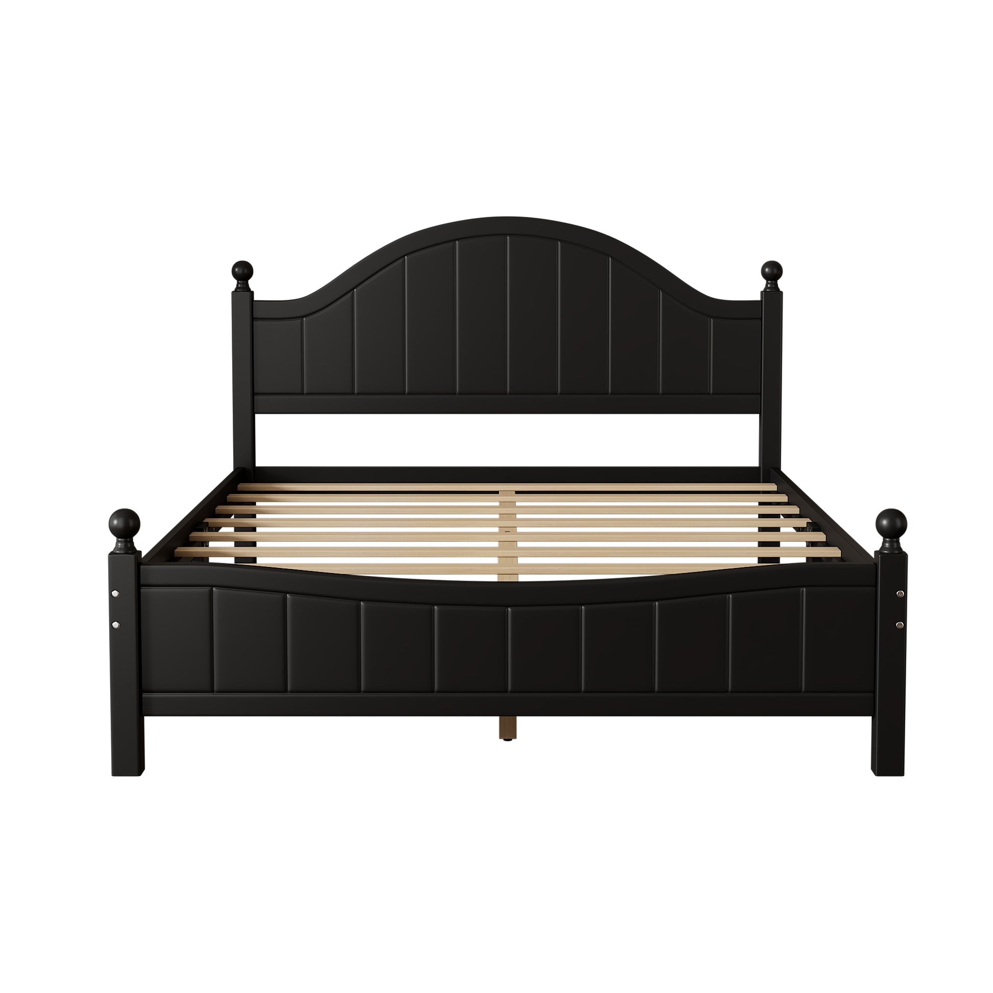 Traditional Concise Style Black Solid Wood Platform Bed, No Need Box Spring, Queen Black Wood