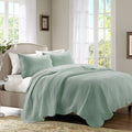 3 Piece Reversible Soped Edge Quilt Set Seafoam Microfiber