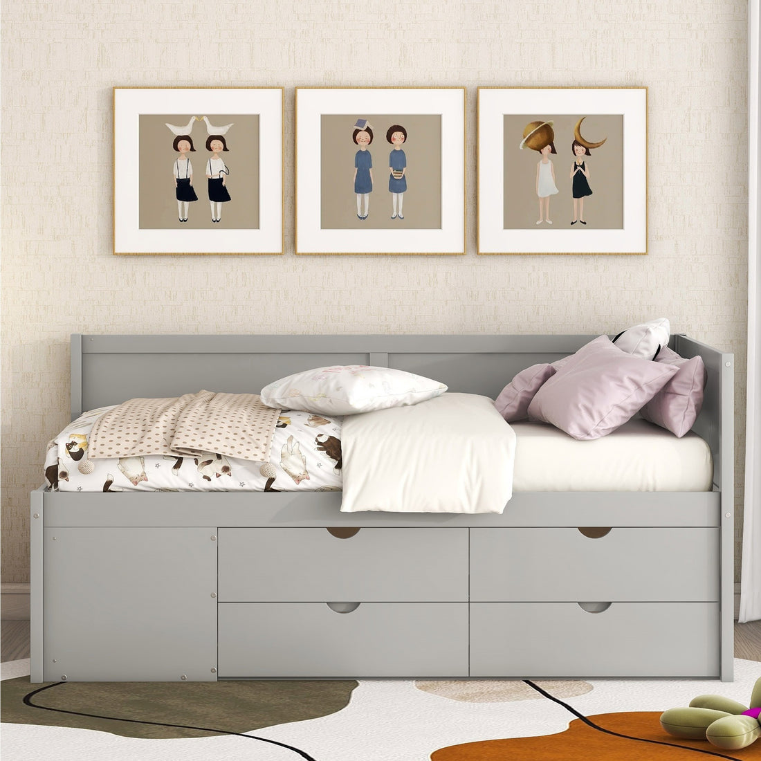 Twin Size Daybed With Drawers And Shelves, Gray Gray Solid Wood