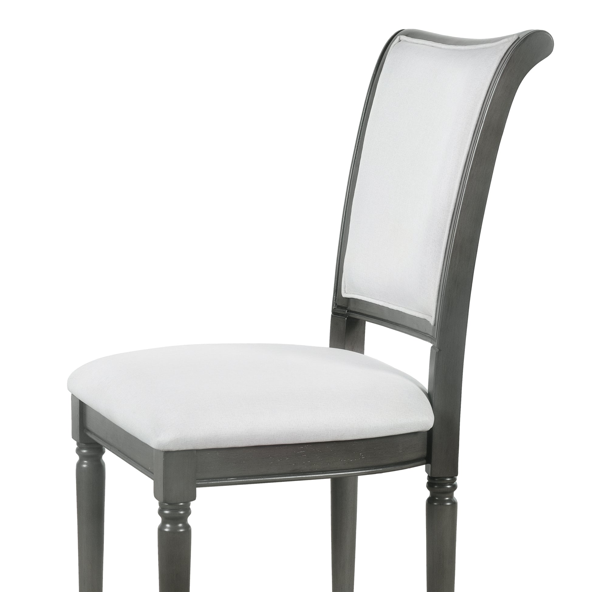 7 Piece Dining Table With 4 Trestle Base And 6 Upholstered Chairs With Slightly Curve And Ergonomic Seat Back Gray Upholstered Chair Wood Gray Seats 6 Wood Dining Room Distressed Finish American Design,Antique Trestle Rectangular Dining Table With Chair