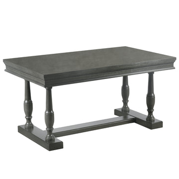 7 Piece Dining Table With 4 Trestle Base And 6 Upholstered Chairs With Slightly Curve And Ergonomic Seat Back Gray Upholstered Chair Wood Gray Seats 6 Wood Dining Room Distressed Finish American Design,Antique Trestle Rectangular Dining Table With Chair