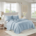 3 Piece Reversible Soped Edge Quilt Set Blue Microfiber