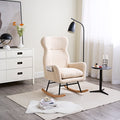 Modern Rocking Chair With High Backrest,Teddy Material Comfort Arm Rocker, Lounge Armchair For Living Room Beige Cotton Metal