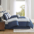 8 Piece Embroidered Comforter Set Navy Polyester