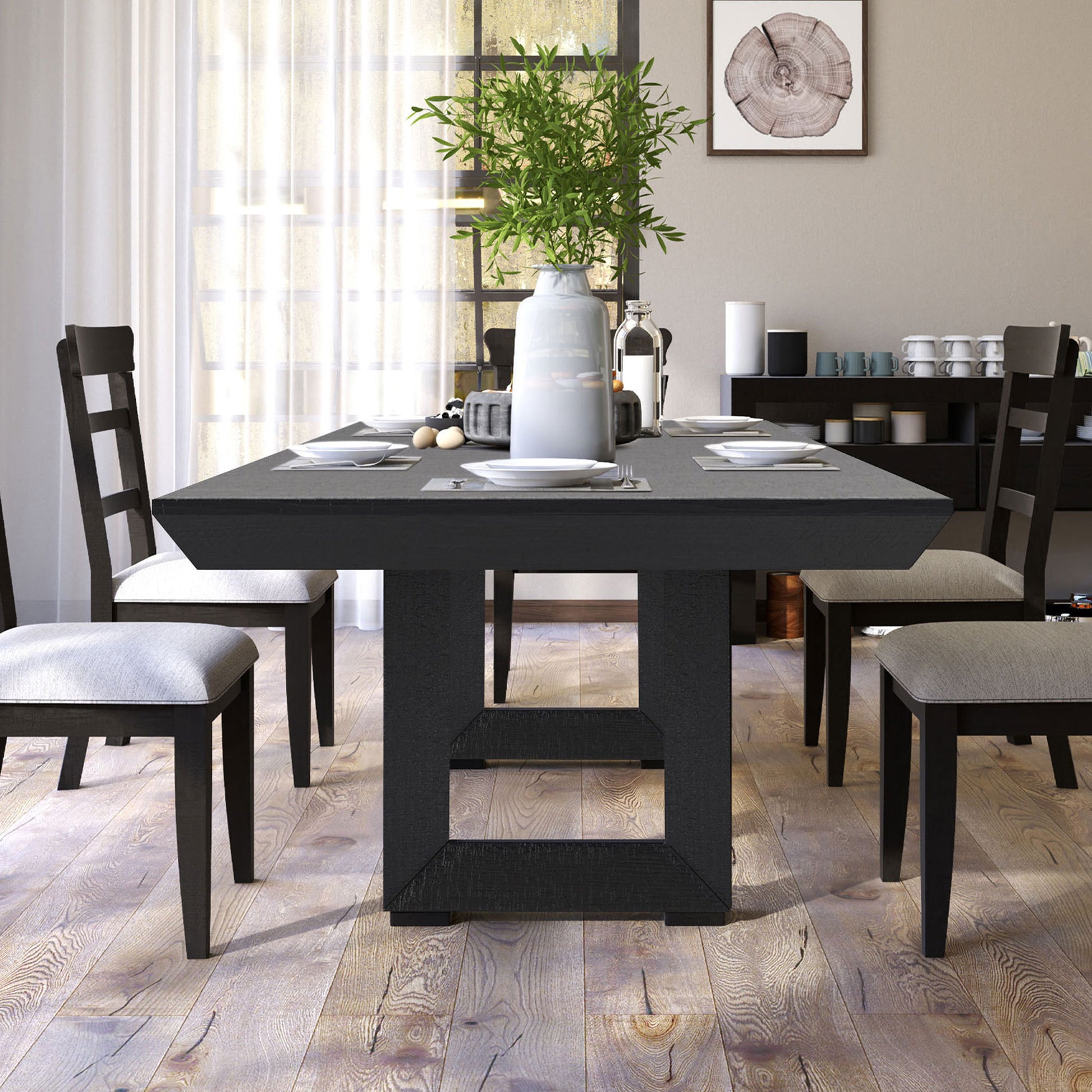 Rectangluar Dining Table 98*42*30Inch For 8 10 Person Tabletop Farmhouse Furniture Pine Wood Stretchable Dining Table Dark Gray Dark Gray Foam Pine