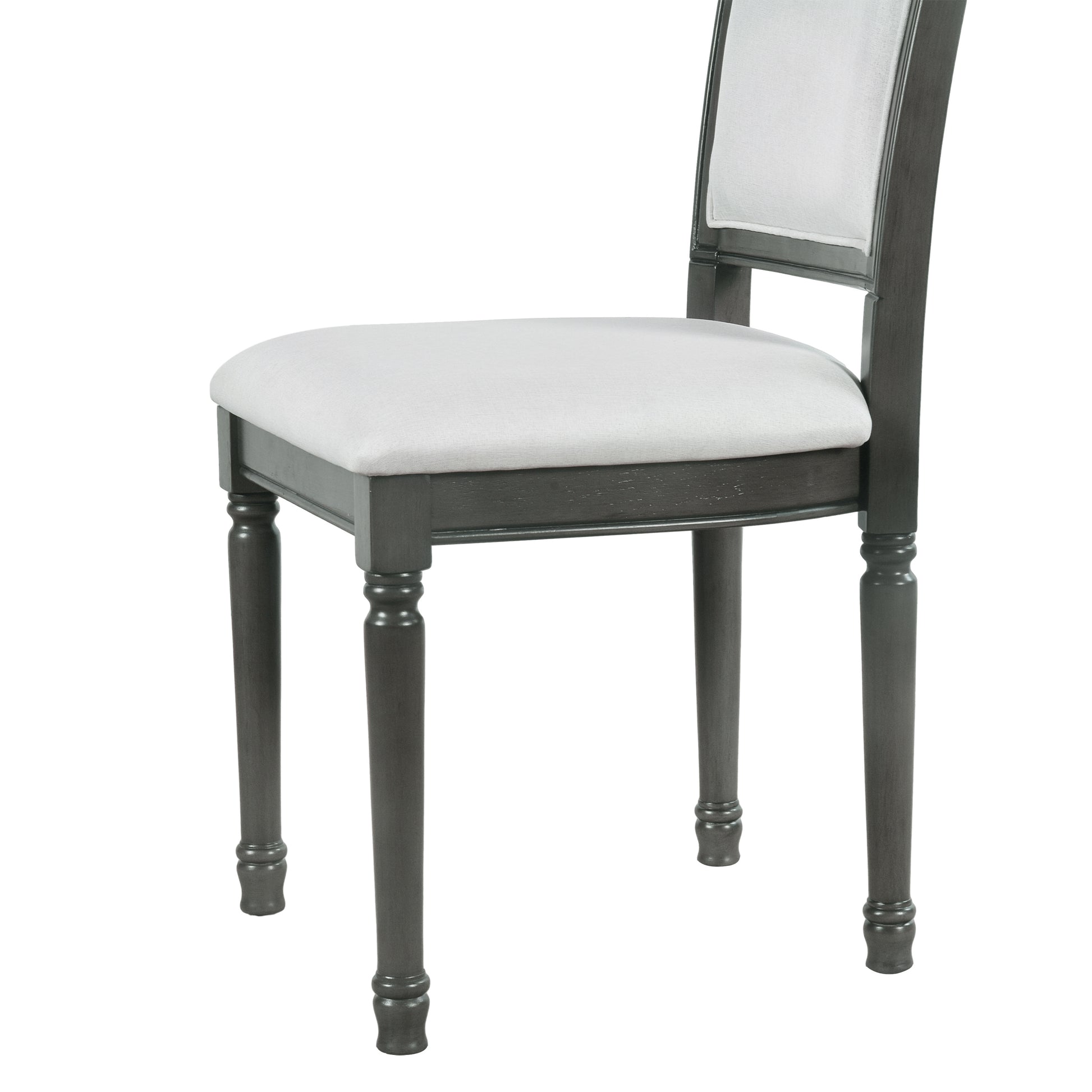 7 Piece Dining Table With 4 Trestle Base And 6 Upholstered Chairs With Slightly Curve And Ergonomic Seat Back Gray Upholstered Chair Wood Gray Seats 6 Wood Dining Room Distressed Finish American Design,Antique Trestle Rectangular Dining Table With Chair