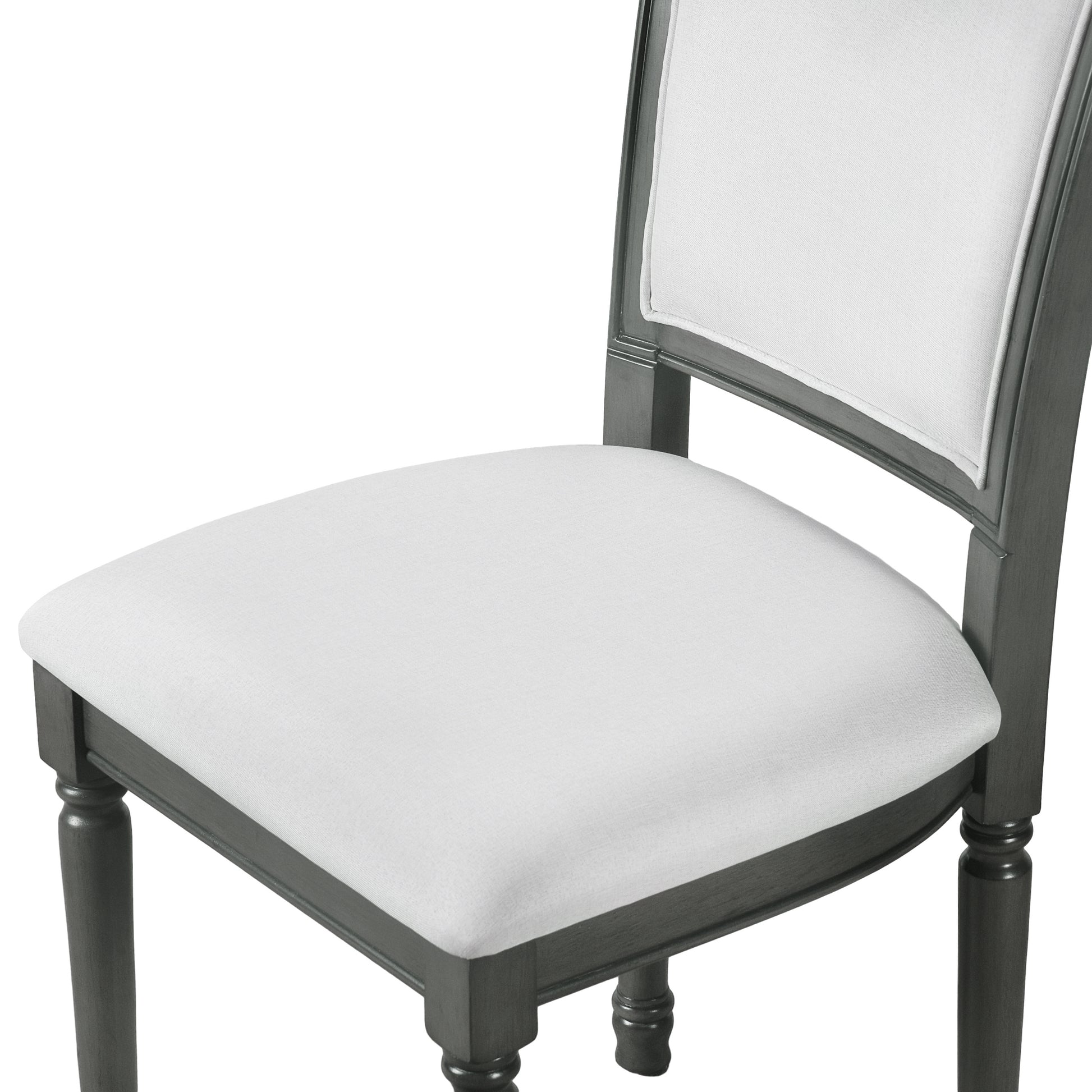 7 Piece Dining Table With 4 Trestle Base And 6 Upholstered Chairs With Slightly Curve And Ergonomic Seat Back Gray Upholstered Chair Wood Gray Seats 6 Wood Dining Room Distressed Finish American Design,Antique Trestle Rectangular Dining Table With Chair