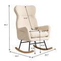 Modern Rocking Chair With High Backrest,Teddy Material Comfort Arm Rocker, Lounge Armchair For Living Room Beige Cotton Metal