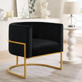 Upholstered Velvet Accent Chair With Golden Metal Stand,Mid Century Living Room Leisure Chair With Curve Backrest Black Black Primary Living Space Modern Foam Velvet