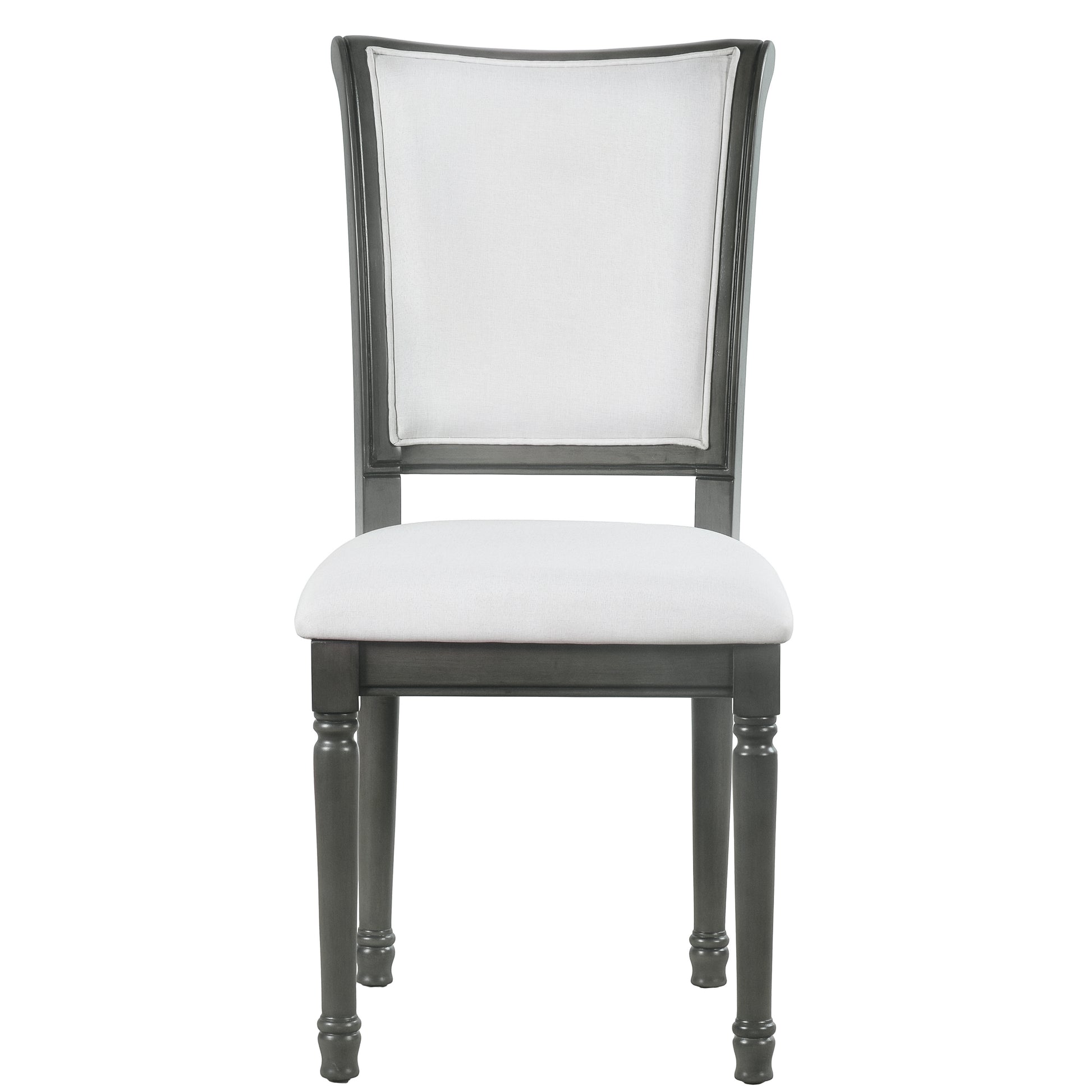 7 Piece Dining Table With 4 Trestle Base And 6 Upholstered Chairs With Slightly Curve And Ergonomic Seat Back Gray Upholstered Chair Wood Gray Seats 6 Wood Dining Room Distressed Finish American Design,Antique Trestle Rectangular Dining Table With Chair