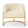 Upholstered Velvet Accent Chair With Golden Metal Stand,Mid Century Living Room Leisure Chair With Curve Backrest Cream Cream Primary Living Space Modern Foam Velvet