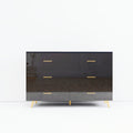 High Glossy Surface 6 Drawers Chest Of Drawer With Golden Handle And Golden Steel Legs Black Color Vanity Black White Bedroom Modern Poplar Melamine Engineered Wood