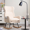 Modern Rocking Chair With High Backrest,Teddy Material Comfort Arm Rocker, Lounge Armchair For Living Room Beige Cotton Metal