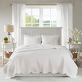 3 Piece Reversible Soped Edge Quilt Set White Microfiber