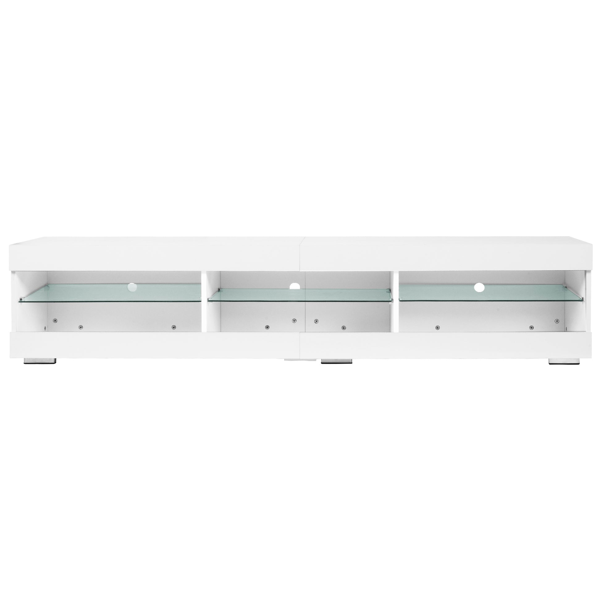 Modern Led Tv Stand Entertainment Center With Storage And Glass Shelves High Glossy Tv Cabinet Table For Living Room Bedroom White Particle Board