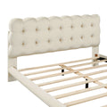 Queen Size Velvet Platform Bed With Led Frame, Thick & Soft Fabric And Button Tufted Design Headboard, Beige Beige Velvet