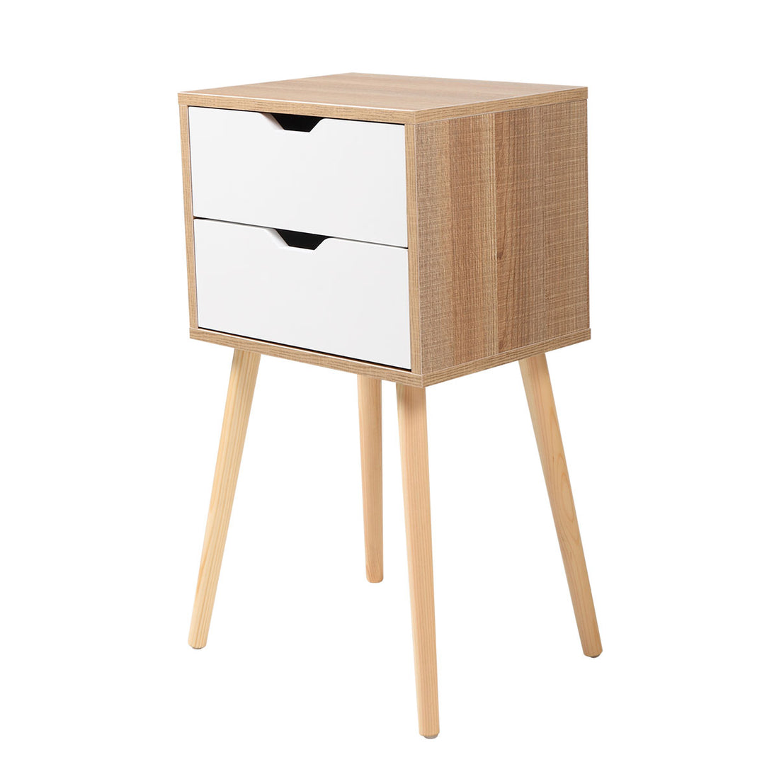 Set Of 2 Wooden Modern Nightstand With 2 Drawers And 4 Solid Splayed Legs, Living Room Bedroom Furniture White White Mdf