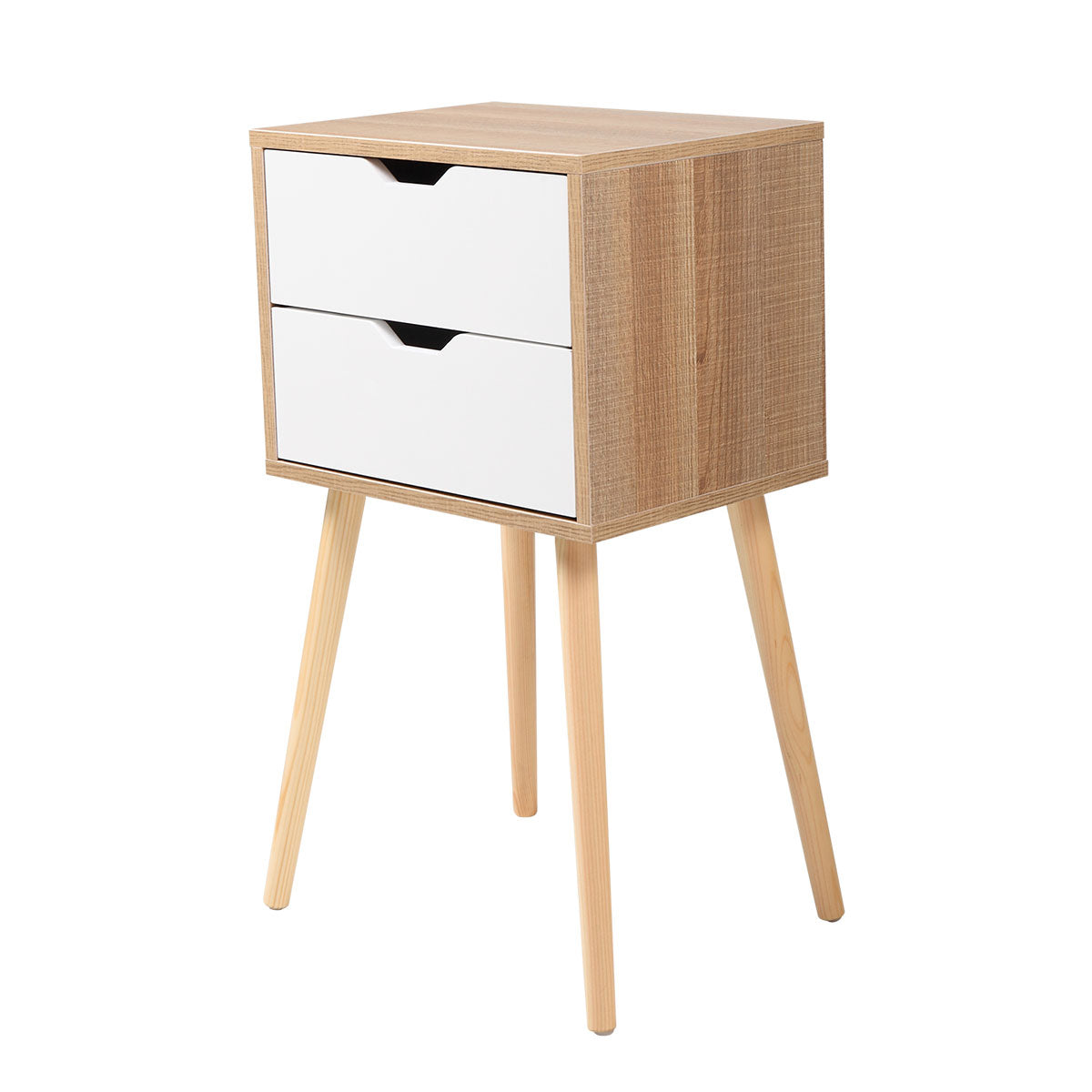 Set Of 2 Wooden Modern Nightstand With 2 Drawers And 4 Solid Splayed Legs, Living Room Bedroom Furniture White White Mdf