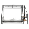 Twin Over Full Size Metal Bunk Bed With Trundle And Storage Staircase, Black Twin Black Metal