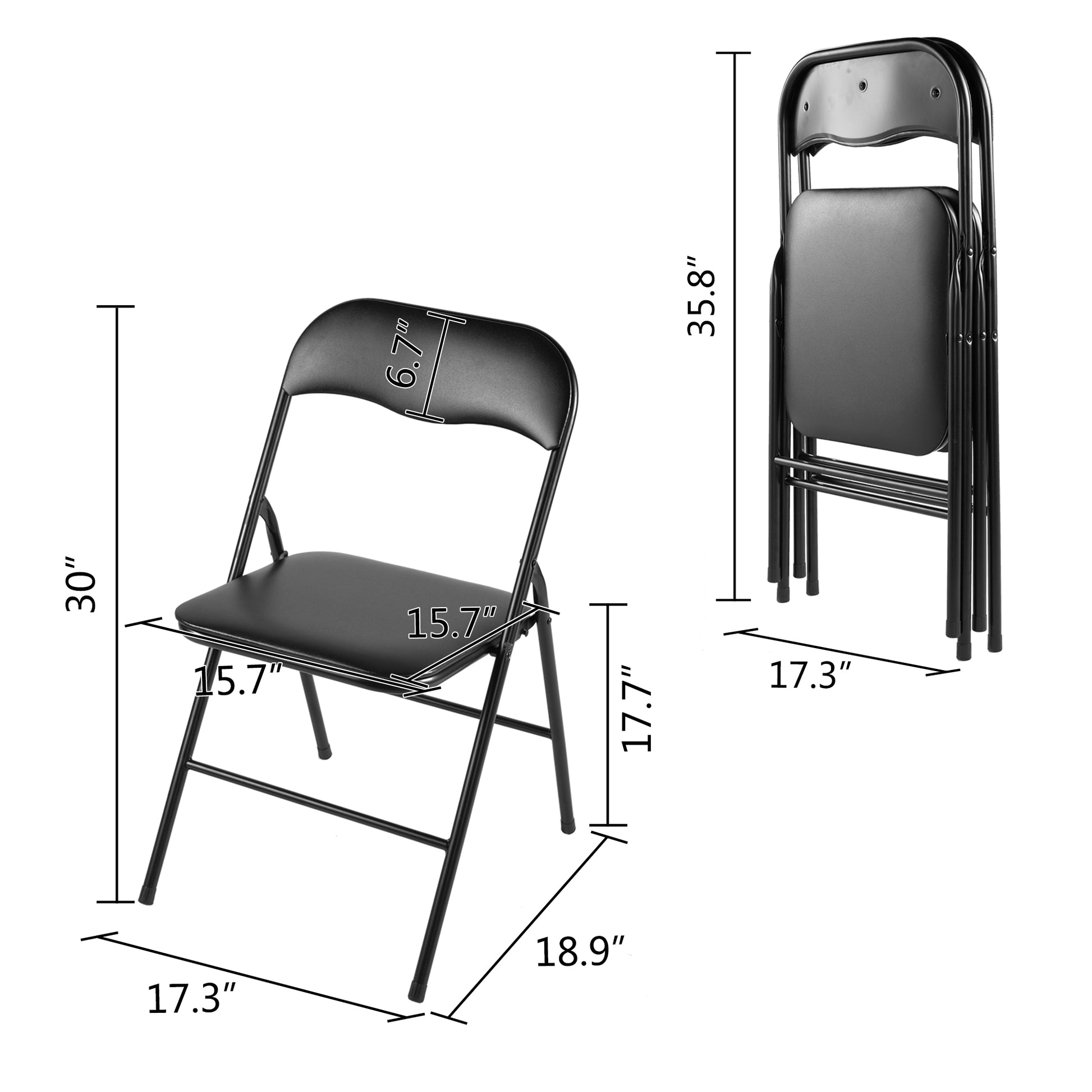 Plastic Folding Chair, Party Chairs 6 Pack, Stackable Indoor Outdoor Chair 300 Lbs Capacity, For Wedding Backyard Events Meeting House Festivals Dinner, Black Black Steel