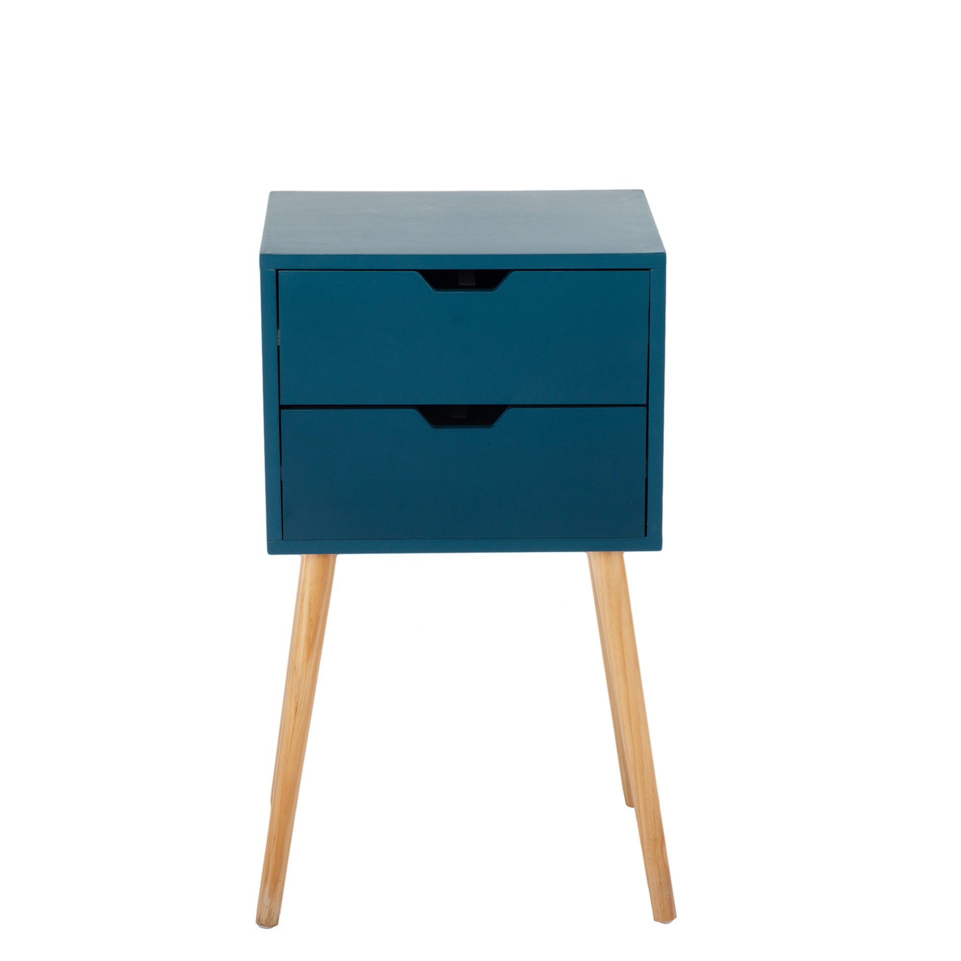 Set Of 2 Nightstand With 2 Drawers, Mid Century Wood Bedside Table For Bedrooms Living Rooms, Sofa Side End Table, Blue Blue Mdf