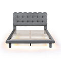 Full Size Velvet Platform Bed With Led Frame, Thick & Soft Fabric And Button Tufted Design Headboard, Gray Gray Velvet