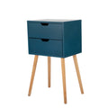 Set Of 2 Nightstand With 2 Drawers, Mid Century Wood Bedside Table For Bedrooms Living Rooms, Sofa Side End Table, Blue Blue Mdf