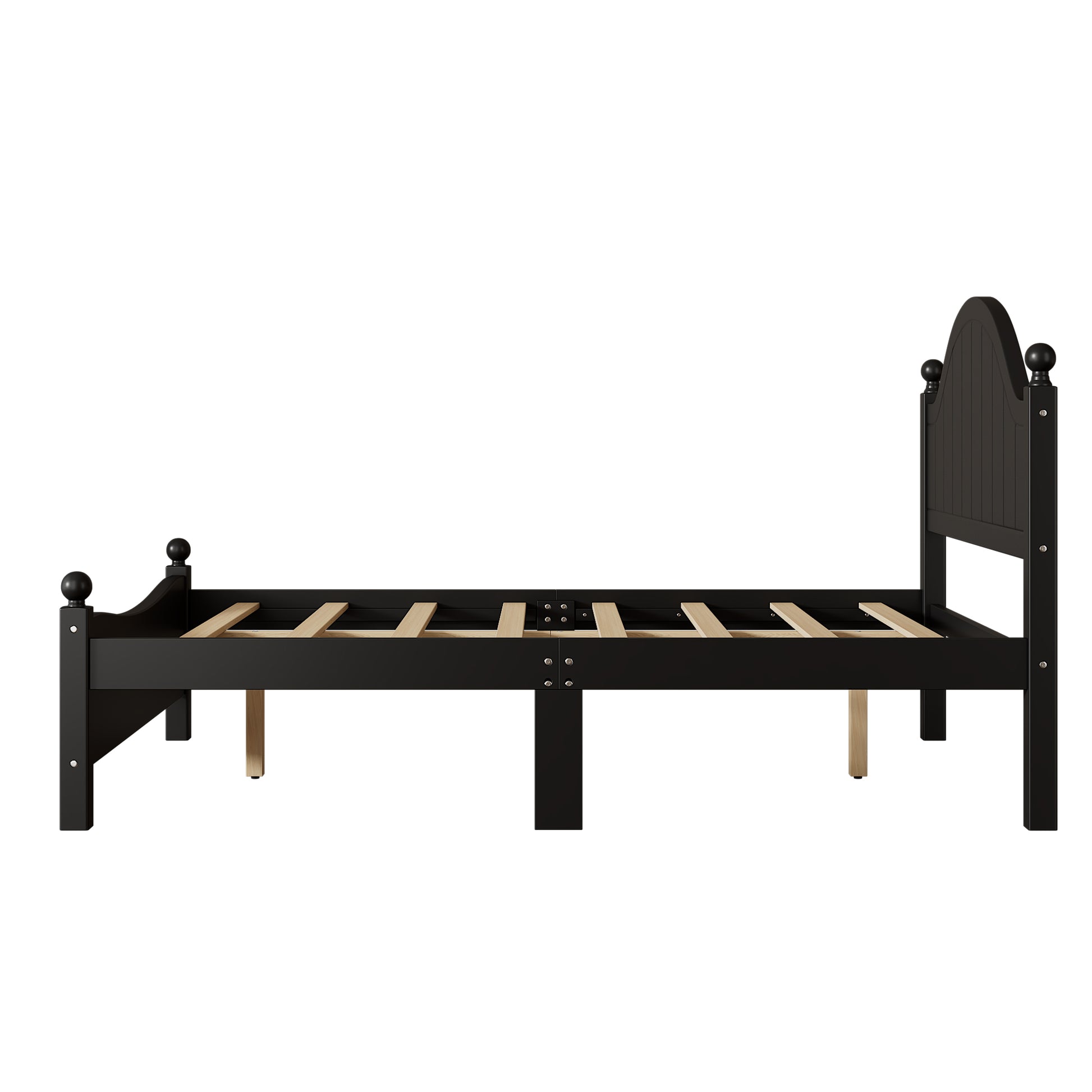 Traditional Concise Style Black Solid Wood Platform Bed, No Need Box Spring, Queen Black Wood