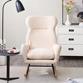 Modern Rocking Chair With High Backrest,Teddy Material Comfort Arm Rocker, Lounge Armchair For Living Room Beige Cotton Metal