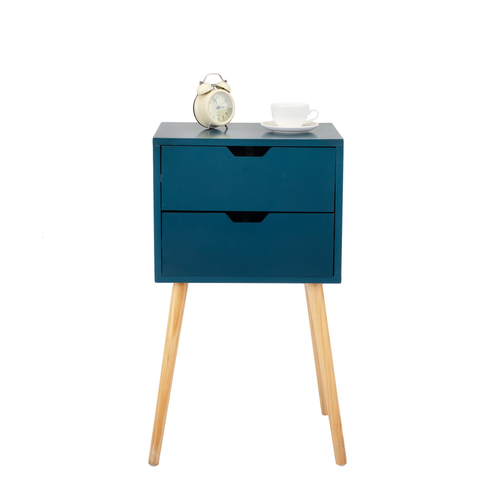 Set Of 2 Nightstand With 2 Drawers, Mid Century Wood Bedside Table For Bedrooms Living Rooms, Sofa Side End Table, Blue Blue Mdf