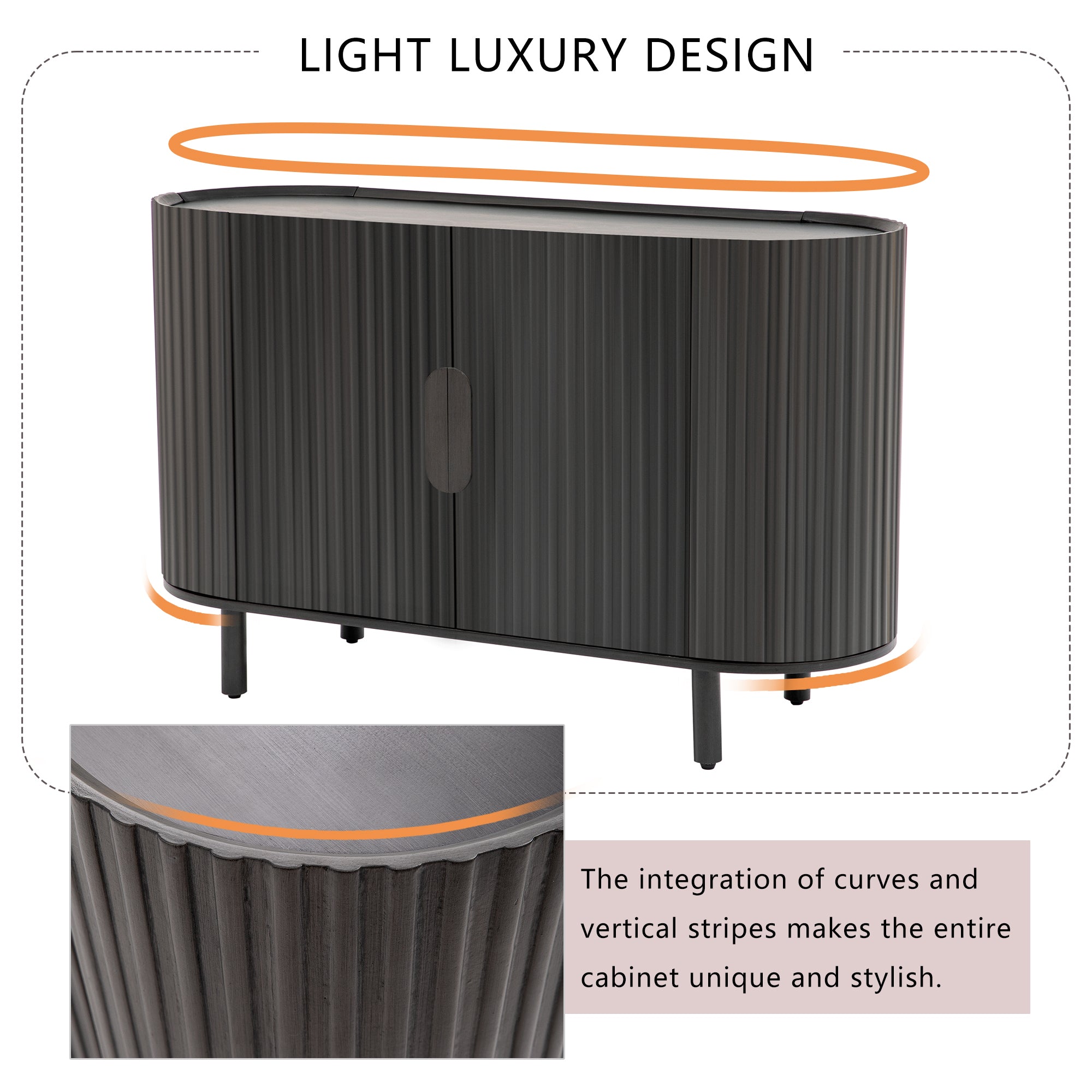 U Style Curved Design Light Luxury Sideboard with walnut-mdf