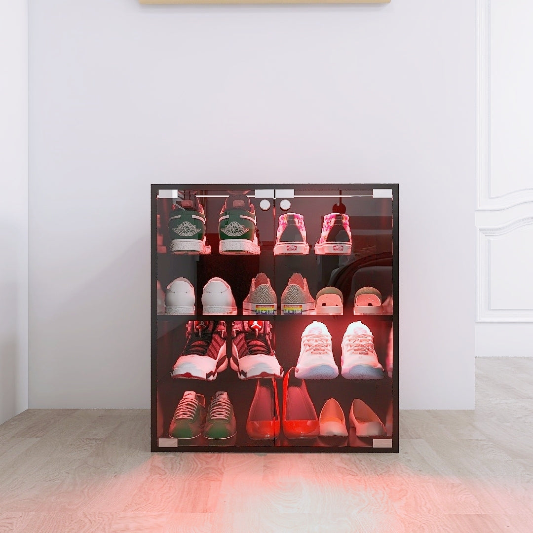 4 Layers Black Shoe Cabinet with Glass Door and