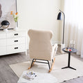 Modern Rocking Chair With High Backrest,Teddy Material Comfort Arm Rocker, Lounge Armchair For Living Room Beige Cotton Metal