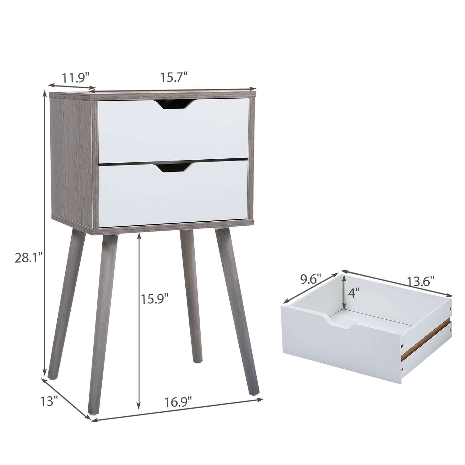 Set Of 2 Bedside Table With Two Drawer Storage Design For Living Room Sofa Gray Grey Particle Board