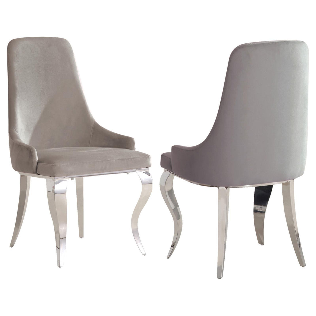 Grey And Chrome Upholstered Back Dining Chairs Set Of 2 Solid Grey Dining Room Polished Foam Spot Clean Contemporary,Modern Arm Chair Solid Back Foam Velvet