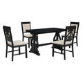 5 Piece Retro Dining Set, Rectangular Wooden Dining Table And 4 Upholstered Chairs For Dining Room And Kitchen Black Black Solid Wood Mdf