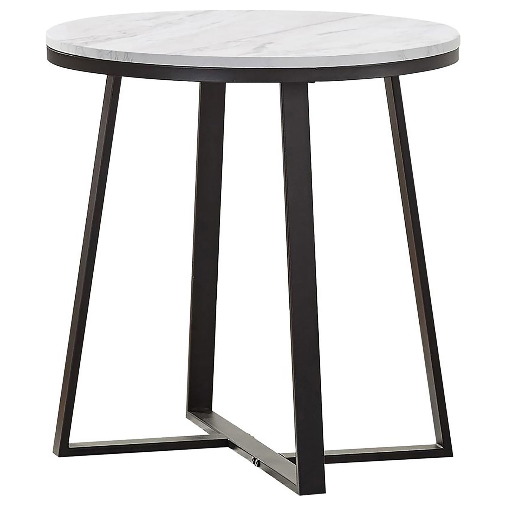 White Faux Marble And Matte Black End Table White Primary Living Space Contemporary,Modern Round Coffee & End Tables Wood Sled