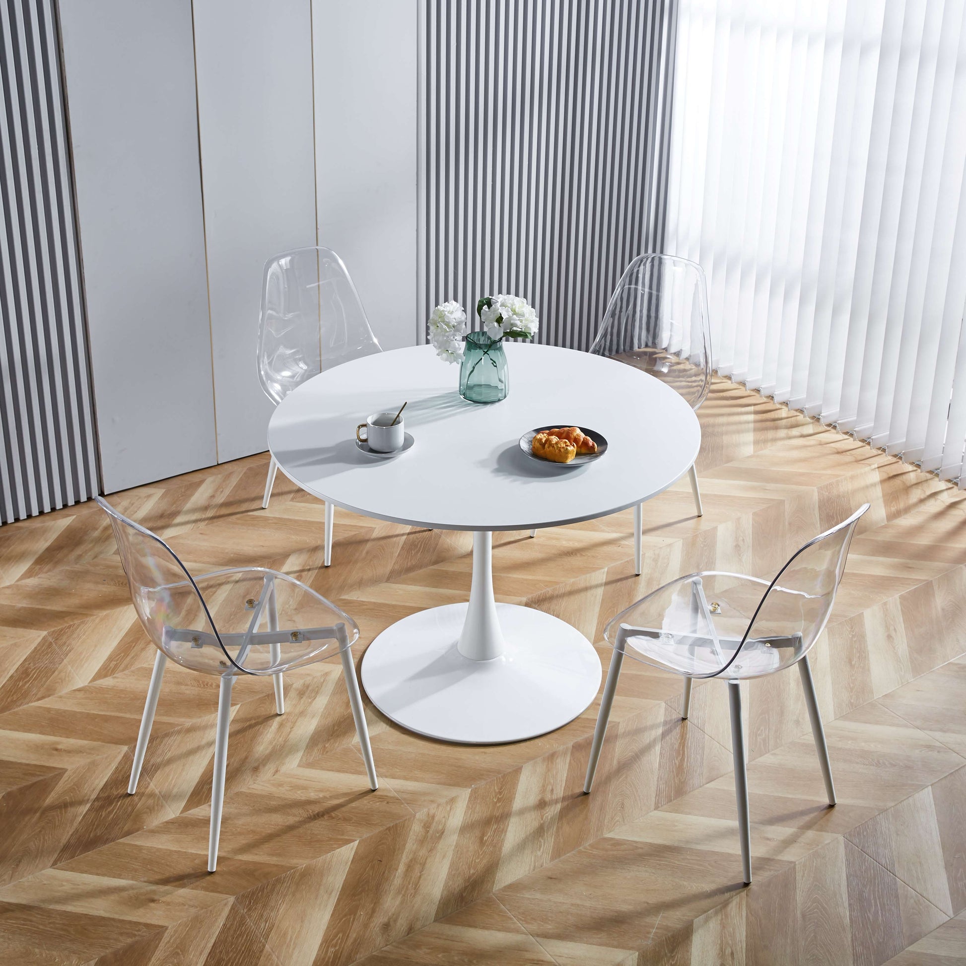 Dining Chair,Set Of 4,Metal Leg,Plastic Seat Antique White Iron Plastic