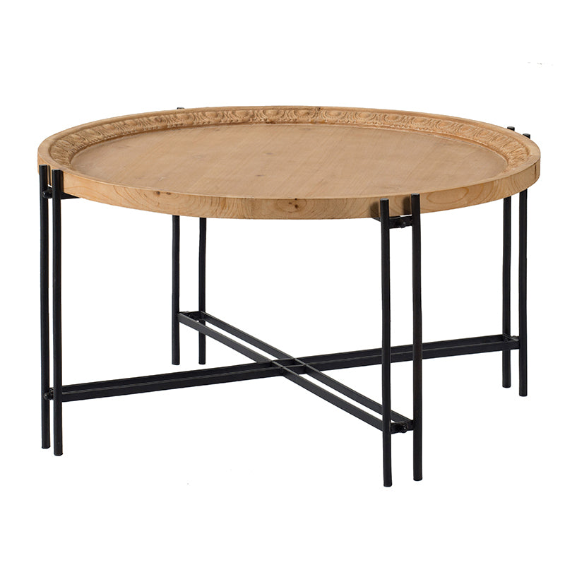 D32" X 18" Farmhouse Round Wooden Round Coffee Table With Metal Legs Black Brown Wood Metal